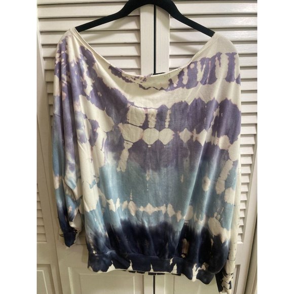 Young Fabulous & Broke Blue Purple Tye Dye Slouchy Oversized Pullover Sweatshirt - Picture 2 of 4